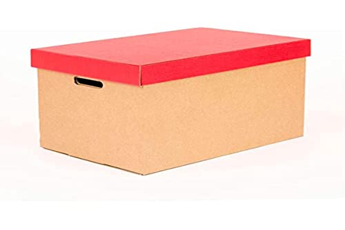 ONLY BOXES, Cajas de almacenamiento con tapa roja mate, Cajas para mudanza y almacenaje de cartón con asas, Cajas se cartón muy resistente, 53.2x33.1x32.5 (largo x ancho x alto) en cm, 2 Unidades