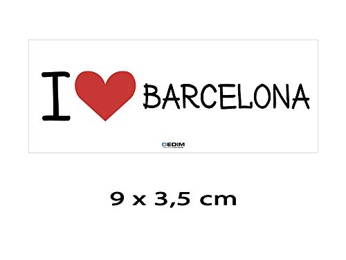 Oedim Rollo Bobina con 20 Etiquetas de I Love Barcelona | 9x3,5cm | Fabricadas en Polipropileno Blanco Adhesivo