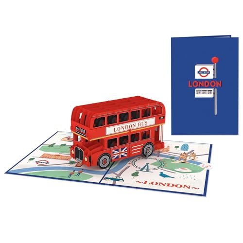 papercrush® Tarjeta desplegable de Londres [NUEVO!] – Tarjeta 3D con autobús como vale para viaje a Londres, regalo de dinero para viajes a la ciudad, tarjeta de cumpleaños para inglés, cupón de hotel