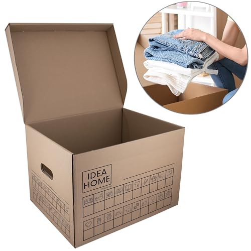 D.RECT SET de 6 Caja de Mudanza Caja de Archivo Movebox Caja de Almacenamiento de Cartón con Tapa Caja de Embalaje muy Estable con una Capacidad de Carga de 30 kg Tamaño: 431x333x294mm