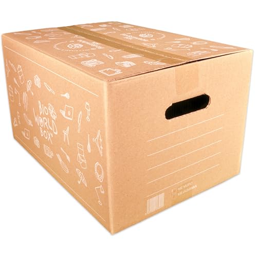 Pack Mudanza Económico 10 cajas 430x300x250mm con asas para mudanza ultrarresistentes- Fabricadas en España- Biodegradables y ecológicas (PACK 10uds 43x30x25)