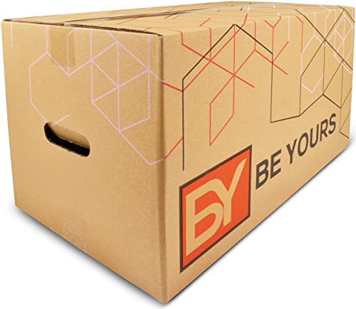 BY BE YOURS Pack 10 Cajas Carton Mudanza Grandes con Asas - 50x30x30 cm en Cartón Doble - Cajas Almacenaje Muy Resistentes - Fabricadas en España