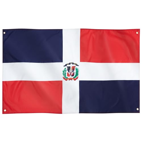 Runesol Bandera de República Dominicana, 91x152cm, 3ft x 5ft, 4 Ojales, Quisqueya, Hispaniola, Día de la Independencia, Banderas Premium, Interior, Exterior